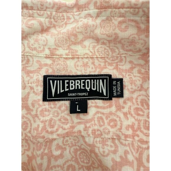 Vilebrequin Mens Pink White Floral Print Linen‎ Button-Up Shirt Size Large - Picture 6 of 7